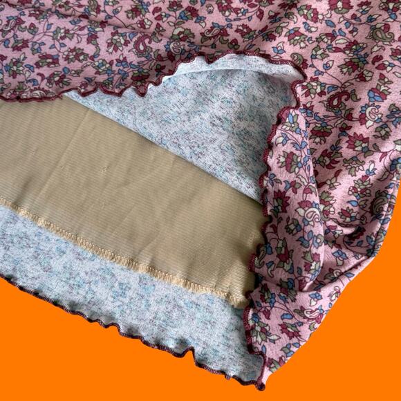 00's vintage pink floral micro mesh boho y2k skirt MEDIUM - Picture 5 of 6